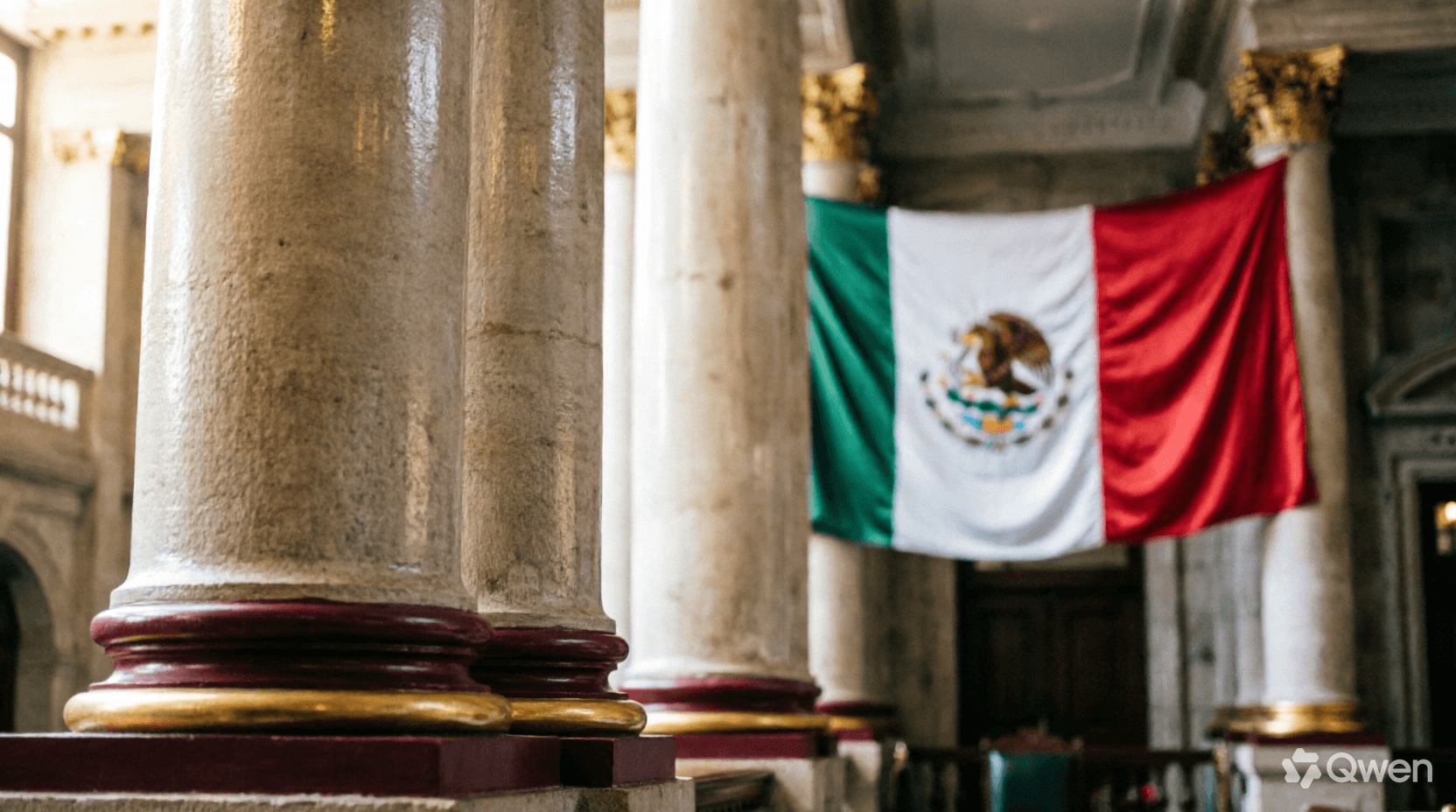 Columnas institucionales que evocan la actividad de los poderes de la Unión